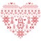 Nordic style Christmas pattern in heart shape with penguin on white background