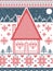 Nordic style and inspired by Scandinavian Christmas pattern and craft in cross stitch in red, blue, white with gingerbread house