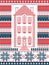 Nordic style and inspired by Scandinavian Christmas pattern illustration in cross stitch with gingerbread house