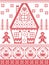 Nordic style and inspired by Scandinavian cross stitch craft Christmas pattern in red , white including heart, gingerbread house