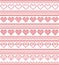 Nordic style and inspired by Scandinavian cross stitch craft seamless Christmas pattern in red and white including vary hearts el