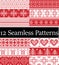 Nordic style vector samples inspired by Scandinavian Christmas, festive winter seamless pattern in cross stitch with heart, snow