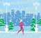 Nordic walking - active woman exercising in winter