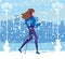 Nordic walking - active woman exercising in winter