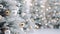 Nordic Winter Elegance: Hyperrealist Close-Up of White Christmas Tree with Sparkle Lights on Clean Background.