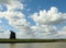 Norfolk Broads landscape with derelict windmill