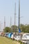 Norfolk Broads. Moored sailing boats. Yachts along the river bank