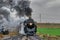 Norfolk and Western Steam Locomotive no. 611 Freight Train Blowing Smoke and Steam as it Travel Through Countryside