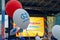 Norilsk, Russia - June 12, 2017: beautiful balloon with the Norilsk Nickel logo over the stage.