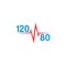 Normal blood pressure 120 to 80 logo and pulse line, hypotension or hypertension medical icon