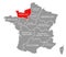 Normandie red highlighted in map of France
