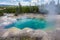 Norris Geyser Basin is the hottest, oldest, and most dynamic of Yellowstone`s thermal areas, Yellowstone National Park  Wyoming, U