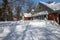 North America Residemtial House Yard Covered with Deep Snow