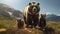North American grizzly bears, featuring their powerful presence in the wild. Generative AI