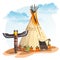 North American Indian tipi home with totem