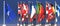 North Atlantic Treaty Organization sign symbol on blur NATO countries flags background. 3d illustration