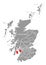 North Ayrshire red highlighted in map of Scotland UK