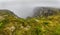 North Cape Nordkapp, Northern Norway on heavy foggy day .