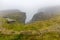 North Cape Nordkapp, Northern Norway on heavy foggy day .