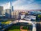 North Carolina Aerial showing the sports stadiums over the cityscape