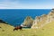 North Cornwall coast view towards Boscastle from Tintagel beautiful blue sea and sky