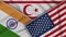 North Cyprus United States of America India Flags Together Fabric Texture Illustration