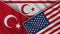 North Cyprus United States of America Turkey Flags Together Fabric Texture Illustration