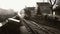 The North Eastern steam engine at Pickering railway station in North Yorkshire in mono