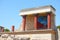 The North Entrance of the Knossos Palace with bull fresco on a Crete island, Greece