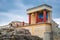 The North Entrance of the Palace with charging bull fresco in Knossos at Crete