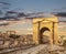 North Gate, Ancient Roman city of Gerasa of Antiquity at sunset, modern Jerash