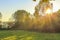 North Germany agricultural nature landscape with sunset