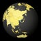 North Korea on dark globe with yellow world map.