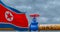 North Korea gas, valve on the main gas pipeline North Korea, Pipeline with flag North Korea, Pipes of gas from North Korea, 3D