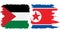 North Korea and Palestine grunge flags connection vector