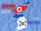 North Korea and South Korea, Pyongyang and Seoul capital city with location pins on a crumpled paper background