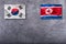 North Korea and Soutth korea flags. North Korea and South korea
