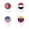 North Korea, Syria, USA, Venezuela flag location map pin icon