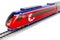 North Korean flag painted on the high speed train. Rail travel in the North Korea, concept. 3D rendering