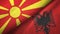 North Macedonia and Albania two flags textile cloth, fabric texture