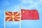 North Macedonia and China two flags on flagpoles and blue sky