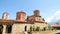 North macedonia. Ohrid. Yard and Monastery of St. Naum on blue sky background