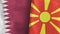 North Macedonia and Qatar two flags textile cloth 3D rendering