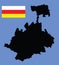 North Ossetia-Alania flag and map silhouette .