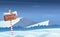 North pole road sign. Snowy background with snow trees night woods wonderland winter holidays vector cartoon