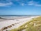 North Sea coast with deserted beach, breakwaters and dunes, West Frisian island Vlieland, Netherlands