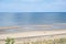 North Sea at the Crimdon beach, Hartlepool and Seaton Carew, England. Dark blue sky and sandy beach in United Kingdom