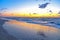 North sea, sandy beach at sunset