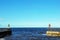 The North Sea seen through the entrance to Whiby Harbour, North Yorkshire, UK