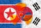 North and south korea flag with radiation symbol background
